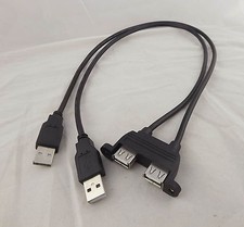 1.5ft 2 USB A Female Panel Mount Socket To Dual USB 2.0 A Male Extension Cable