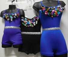 Shorty Unitard Metallic Spangles Front Dance Costume 3 Colors over 10 available