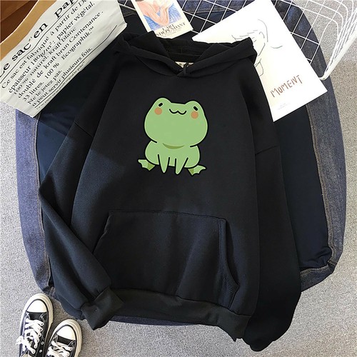 Mode neu Damen Langarm Hoodie Sweatshirt süß Frosch Tops Pullover Hoodie - Bild 8 von 23