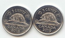 Canada 2018 2019 Five Cent Canadian Nickels Nickel Set 5c Exact Set - 2 Coins