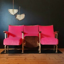 Refurbished vintage cinema seats in Sherbet Pink fabric, three seater version