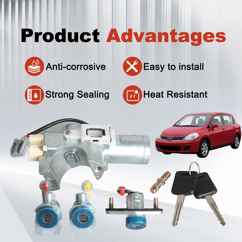 Nuevos cilindros de bloqueo de puerta e interruptor de encendido con llaves para Nissan Versa 2007-2012 Foto 4 de 4