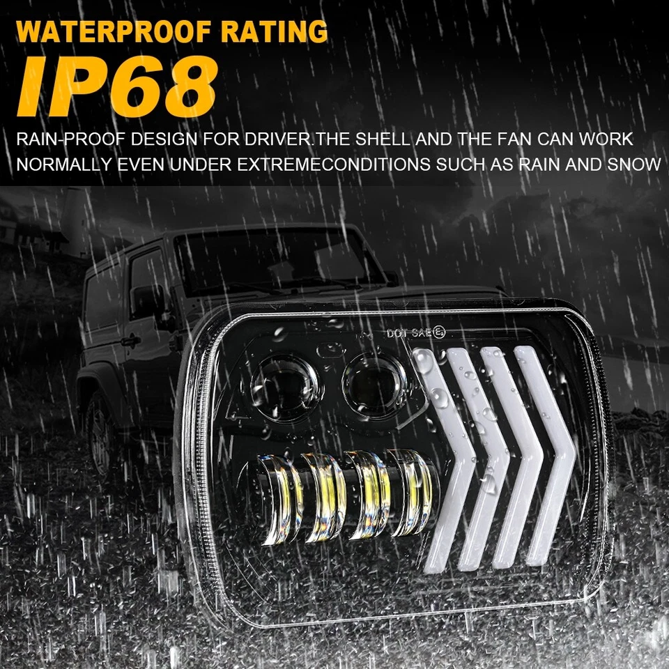 Faros LED Hi-Lo DRL de 7X6 pulgadas intermitente dinámico para Volkswagen Rabbit Foto 4 de 4