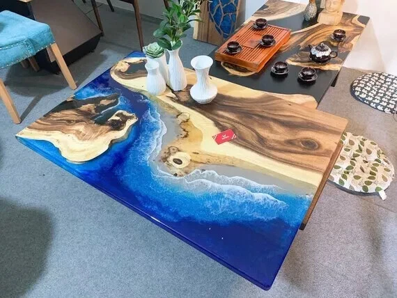 Ocean Resin Epoxy River Dining Center Side Coffee Table Top Handmade Interiors - Image 3 of 3