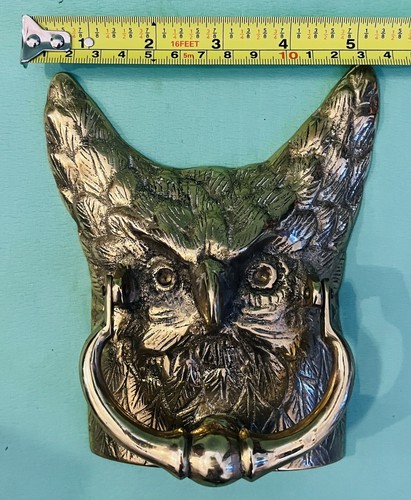 Vintage Owl Head Face Brass Door Knocker, Gold Color New Old Stock - Picture 3 of 4