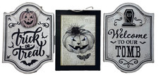 3B Lot of 3 Spooky Halloween Hanging Wall Signs Framed Accent Decor