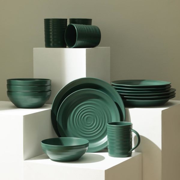 Stone Lain Orbit 16-Piece Round Stoneware Dinnerware Set -Green | eBay