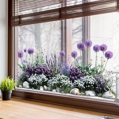 XL Fensterbild Pusteblumen lila Fensterfolie Sichtschutz 50 cm - A20