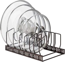 Pot Lids Organizer Rack for Cabinet, 7 Adjustable Compartments - Brown