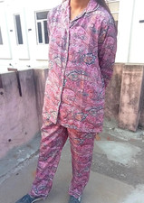 Indian Handmade Silk pajama set Women Summer night suit Bridal Party Pajama Set.