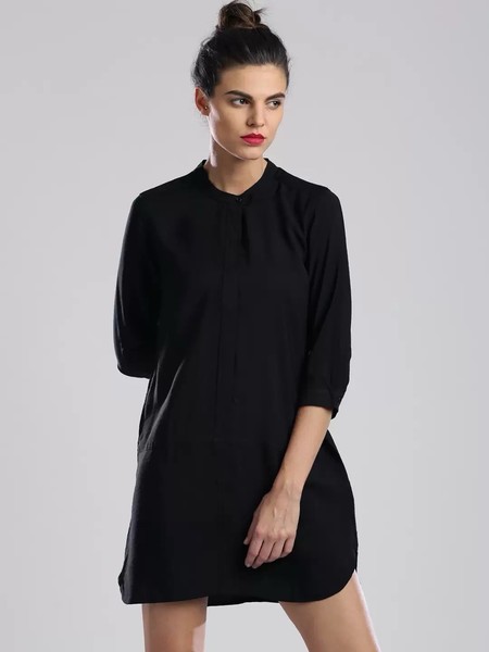 CALVIN KLEIN JEANS Women's Black 3/4 Sleeve Mini Shirt Dress ~ Size XS