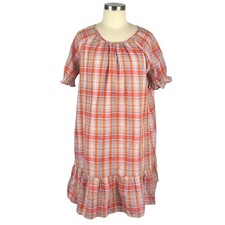 MADEWELL Plaid Ruffle Sleeve Popover Mini Dress Pink Orange Size XS Short Flowy