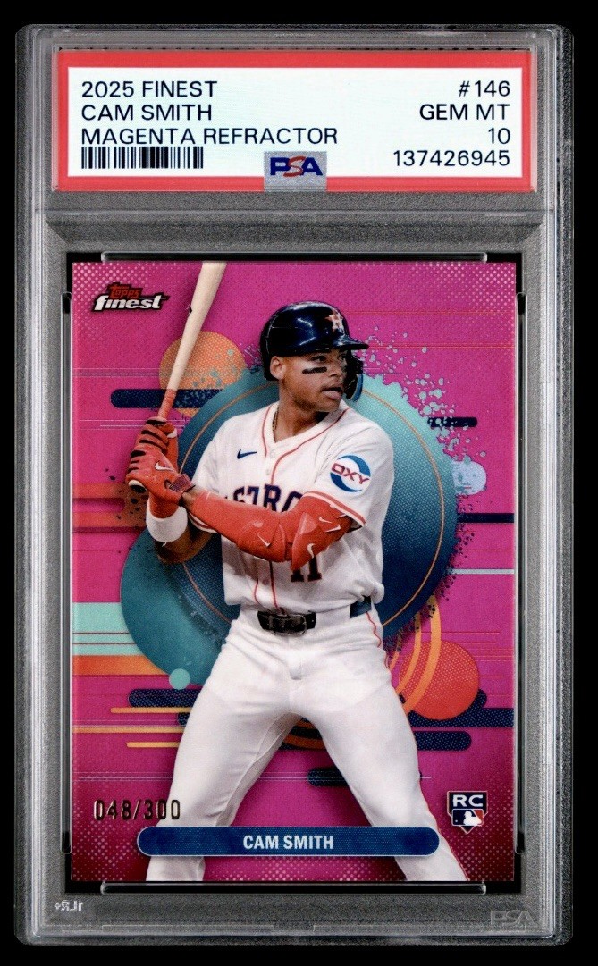 2025 Topps Finest Cam Smith RC Uncommon #146 Magenta Refractor /300 PSA 10