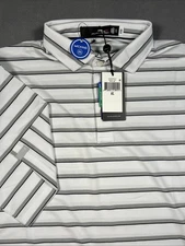 RLX Ralph Lauren Mens XL Short Sleeve Performance White Gray Stripe Golf Polo