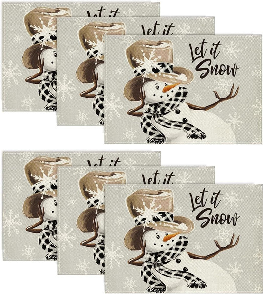 Schneemann Schneeflocke Lass Es Schneien Weihnachten Platzsets 6Er Set, 30X45Cm-image