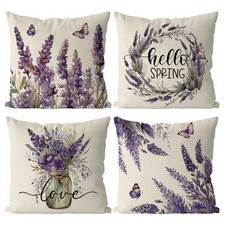 Spring Pillow Covers 20x20 Inch Set of 4 Lavender Floral Throw Pillowcase
