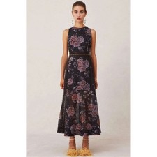 NWT Keepsake Size US 8 Floral Midi Dress Black Garden Lace Trim Sleeveless
