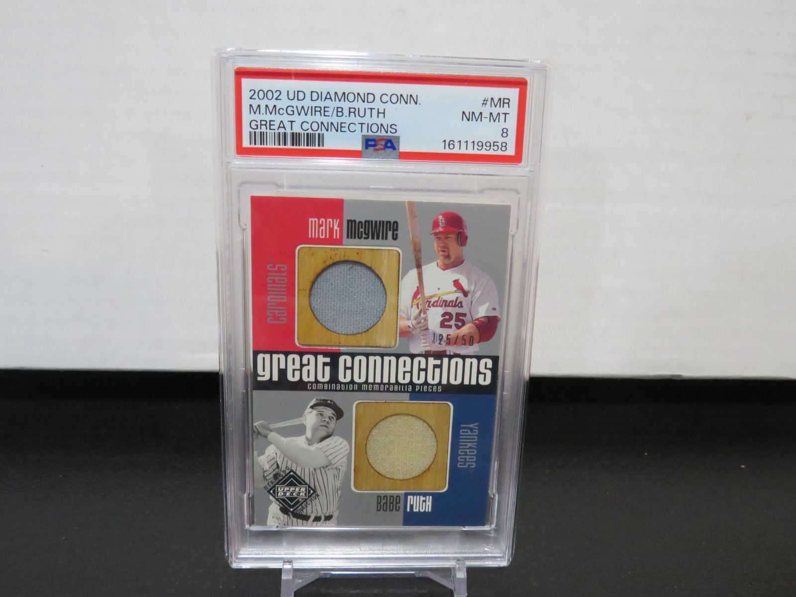 2002 BABE RUTH MCGWIRE UD DIAMOND CONN. GREAT CONNECTIONS RELIC /50 PSA 8 READ view 3