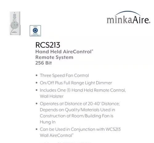 MINKA-AIRE Aire Control 3 Speed Ceiling Fan Remote Control RCS213 - Picture 4 of 6