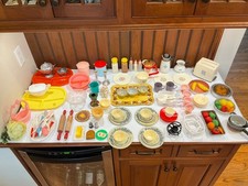VINTAGE Pretend Play Doll Food, Dishes, Cookware, Corning, metal plastic lot