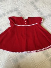 Vintage Infant Red Velvet Bib Collar Baby Bliss Medium Short Sleeve button back