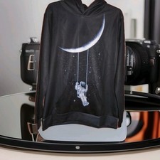 SPACE ASTRONAUT HANGING FROM MOON HOODIE SWEATSHIRT YOUTH XLARGE YXL 