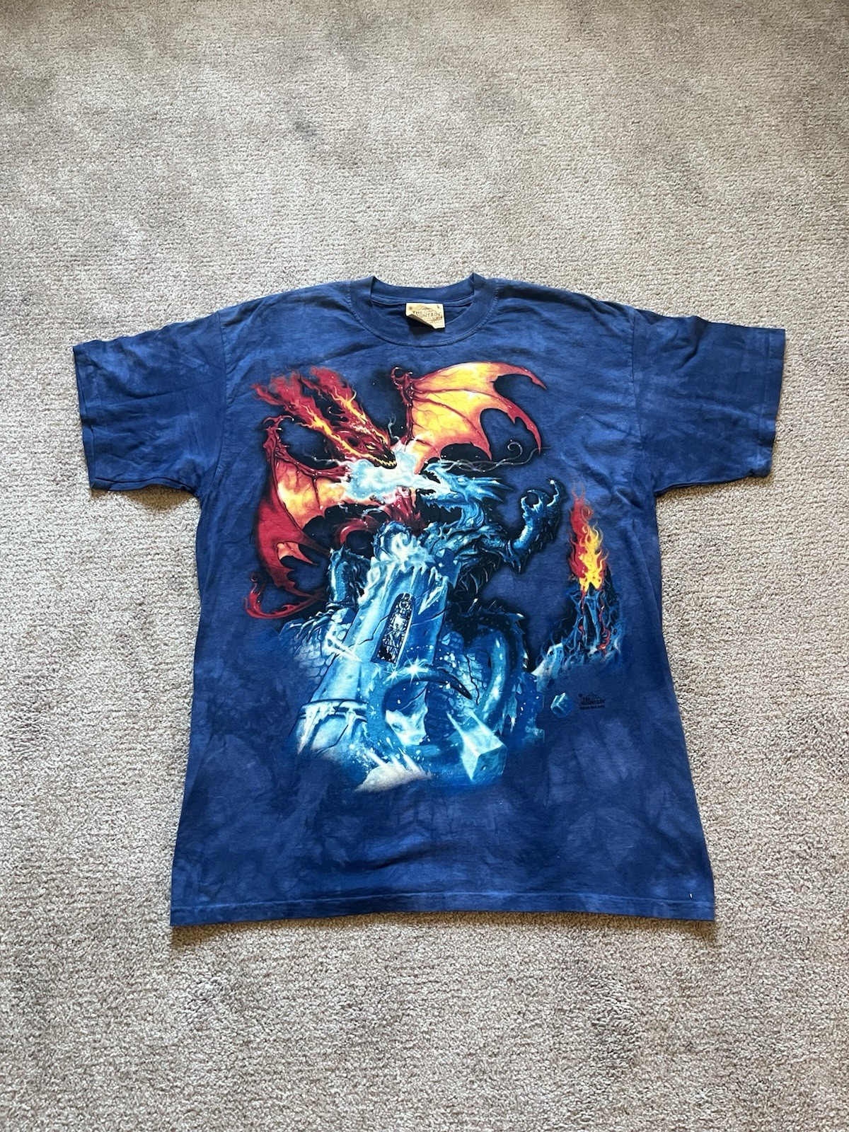 Vintage The Mountain 2004 Dragon Spitting Flame Blue Shirt XL NWOT 90s Y2K Tee