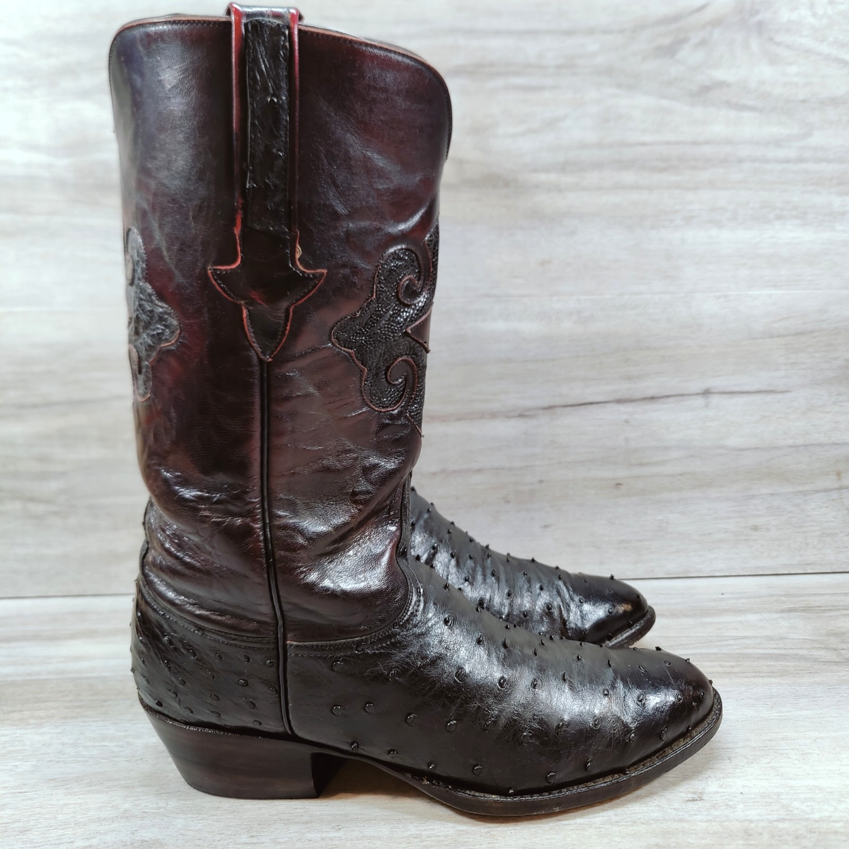 VTG Lucchese Classics Ostrich Cowboy Boots Men 10 EE Black  display picture 3