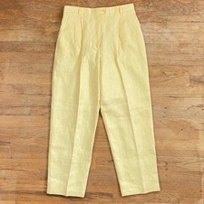 Vintage High Waist Linen Pants Size Large 12P 30" Waist Yellow Double Pleated