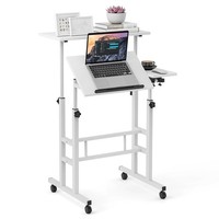Mobile Standing Desk Laptop Cart with Flip-over Desktop Portable Table White