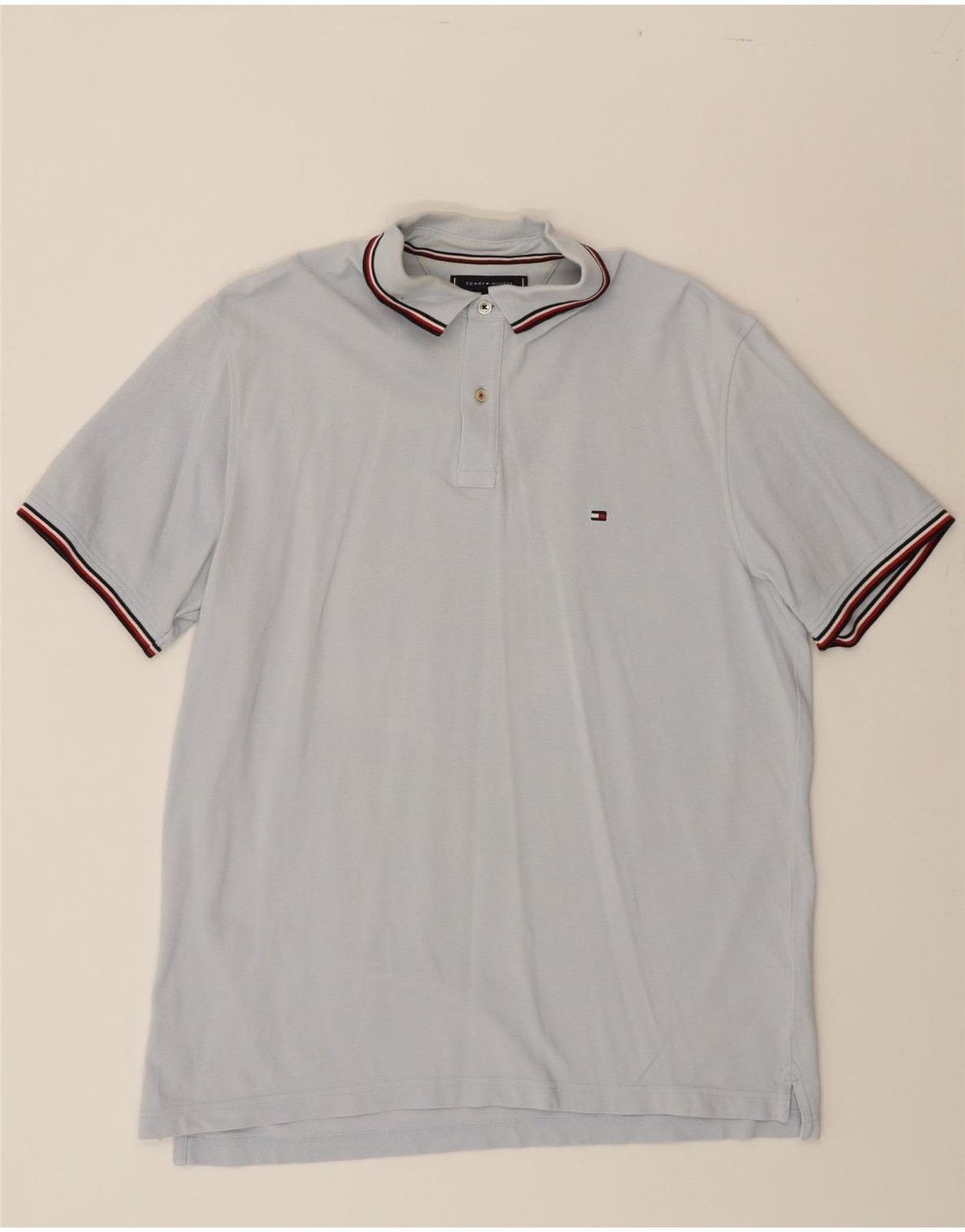 TOMMY HILFIGER Mens Slim Fit Polo Shirt 2XL Blue Cotton CC09