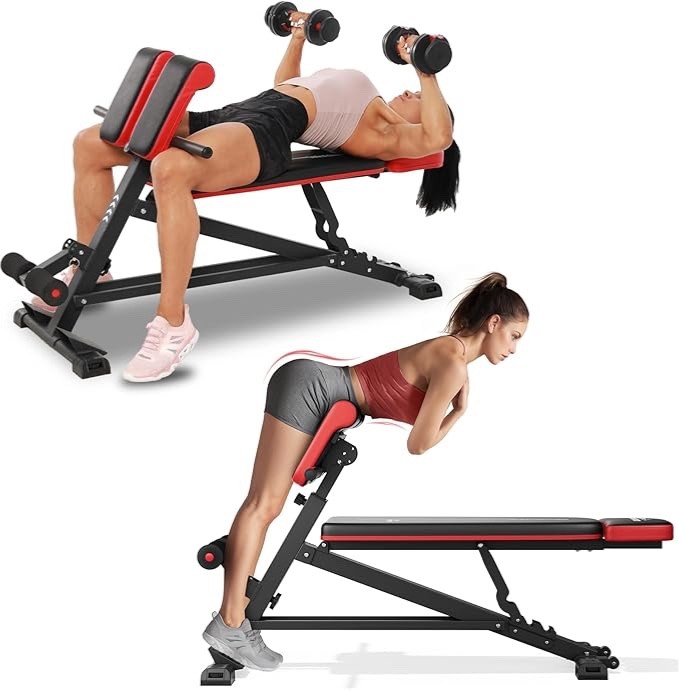 Banco de Pesas Multifuncional 4 en 1 para Entrenamiento Cuerpo Completo Silla Romana