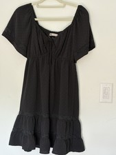 SO Black Lace Ruffle Flutter Sleeve Sundress Scoop Neck Size M Lightweight
