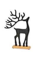 Deko Aufsteller Hirsch Schwarz Aus Metall Mit Mangoholz-Sockel H=33 Cm