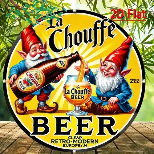 Tin Metal Signs Home Décor 8x8 Durable La Chouffe Beer Vintage Round Aluminum