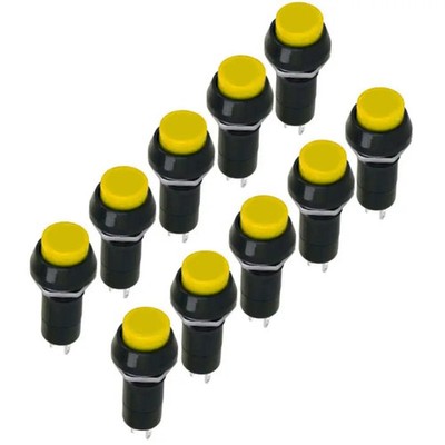 10x Druckschalter, Einbau-Ø 12mm, 1-polig, EIN/AUS, 1A/250V, Druckknopf gelb