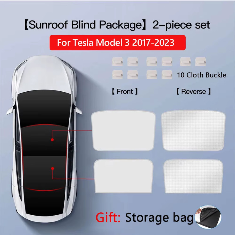 Tesla Model 3 Sunroof Sunshade 2017-2023 Glass Roof UV Block Ice Cloth
