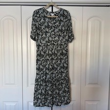 J Jill Green White Daisy Floral Print Midi Dress Womens Large Spring Summer
