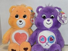 Care Bears Share Bear Tenderheart Bear 14" Plush Lot of 2 Basic Fun