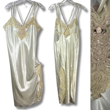 Vintage Expressions M White Cream Slip Dress Nighty Lace Beaded Romantic Wedding