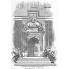 BIRMINGHAM Grand Entrance at Aston Hall - Antique Print 1858