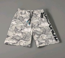 Ecko Unltd. Pantalones cortos deportivos hawaianos florales blancos camuflados talla mediana para hombre