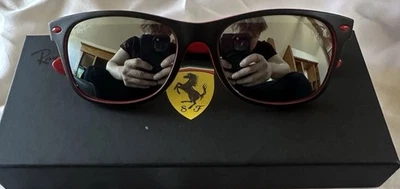 Ray-Ban RB2132M Scuderia Ferrari Matte Black on Red/Silver Flash 55mm Sunglasses - Image 1 of 4