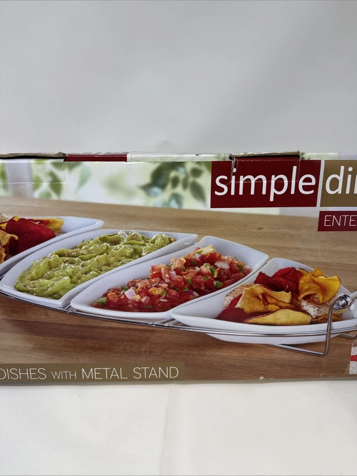 Simple Dining Entertaining 4 pc Ceramic Serving Set With Metal Stand  NEW-IN-BOX - Image 2 of 4