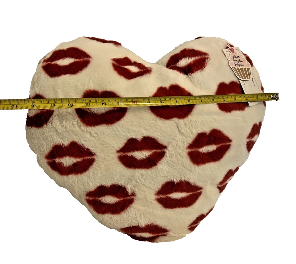 Cupcakes and Cashmere Heart Decorative Pillow Red Shaped Lips Fluffy NWT - Image 3 of 4