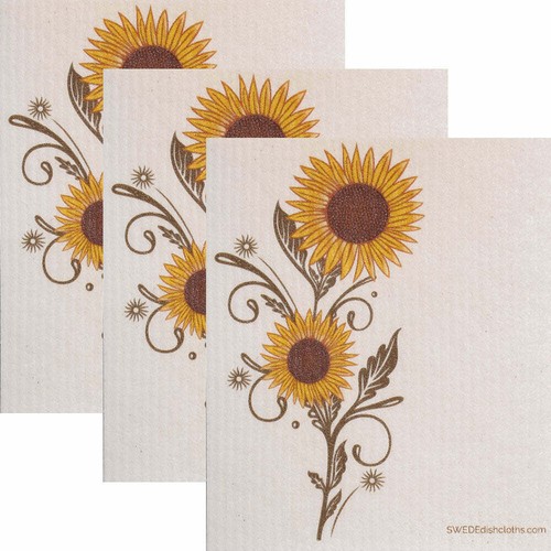 Sunshine Sunflower Set of 3 Swedish Dishcloths - Thumbnail 2