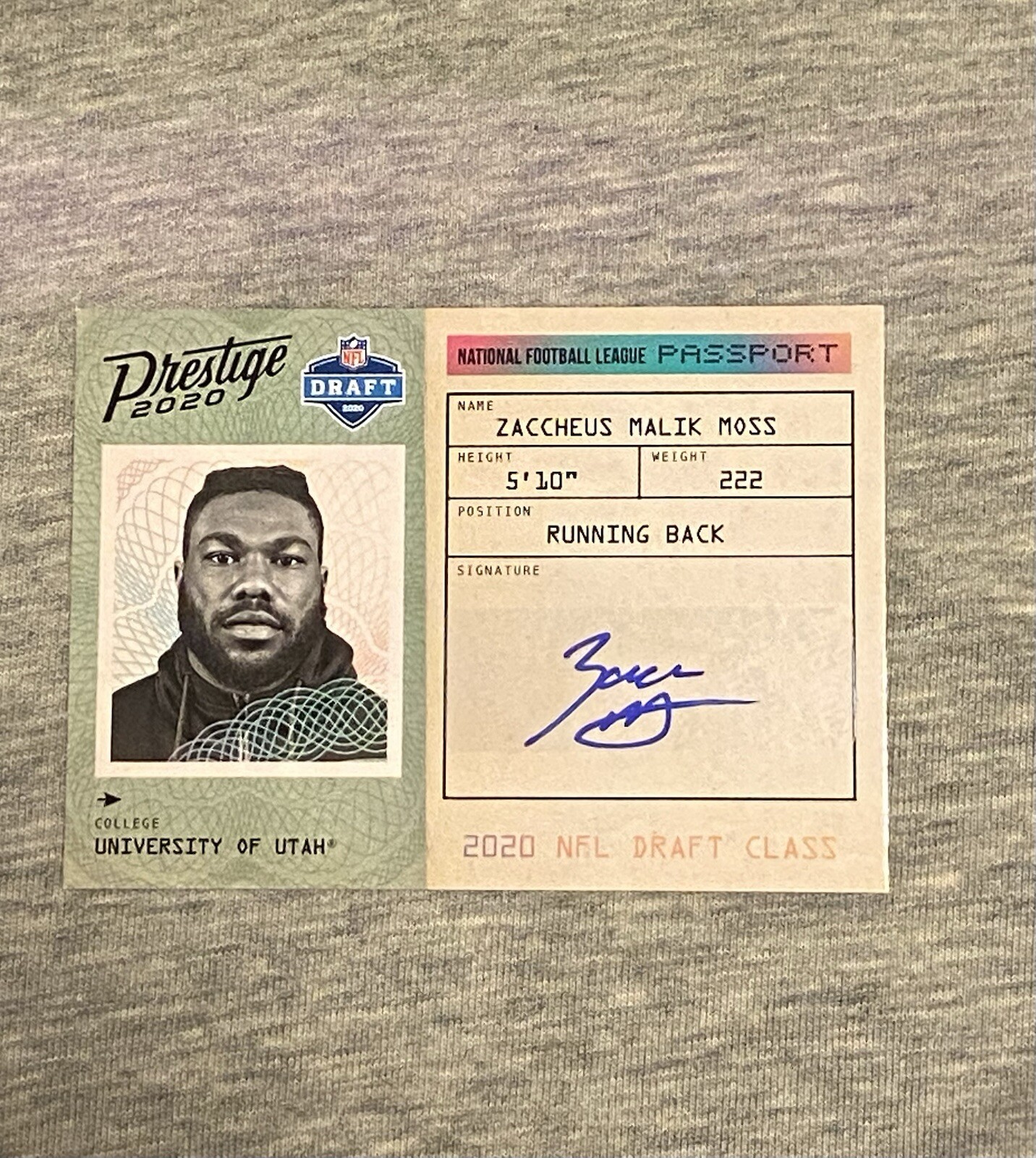 Zack Moss Panini Prestige NFL Passport Signatures #PAZM Base