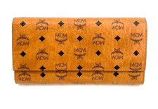 Authentic MCM Large Tri Fold Wallet in Visetos Original Cognac