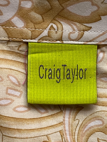 Craig Taylor WomensSz XL Blouse Button Up Shirt 3/4 Sleeve White/Tan Medallion - Picture 9 of 11