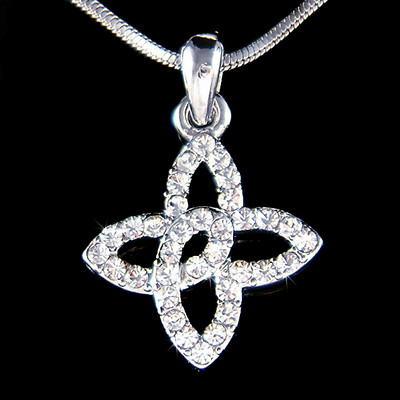 Open Four Point Knot made with Swarovski Crystal Celtic Cross Christian Necklace